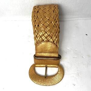 Linea Pelle Gold Metallic Woven Braided Leather Belt Size Small